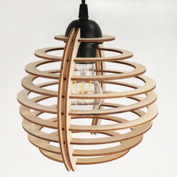 Hængende lampe, loftslysekrone, træ, LED lampeskærm