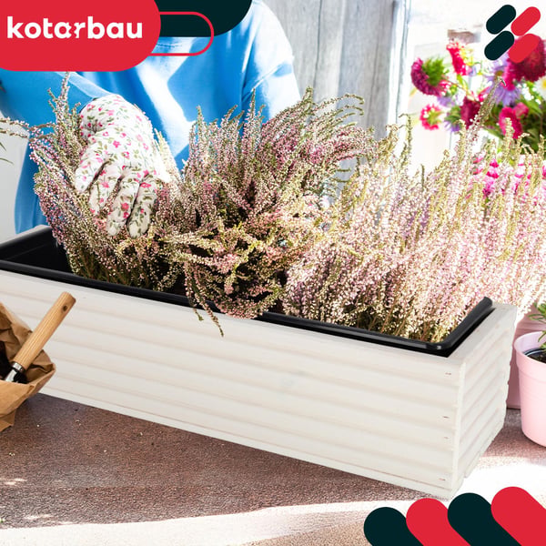 KOTARBAU® Træhavekasse til Terrasse med Indsats Hvid 64 x 20 CM