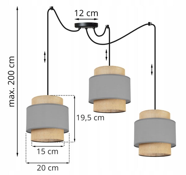 Hængende lampe, loftslysekrone, lampeskærm, boho juta