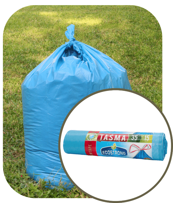 Jätepussit 35l sininen LDPE a'15 kpl teipillä