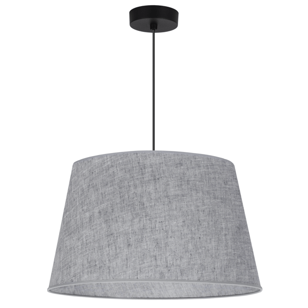 Hængelampe, linnedkegle, sort, 1 flad, grå lampeskærm L04 44cm