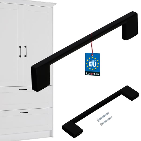 KOTARBAU køkkengreb klassisk moderne aflångt langt mat sort 148 mm afstand 128 mm