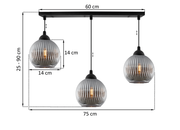 RIFFLE SORT HÆNGELAMPE 3 FLAD GRAFITFORMET KUGLE E27