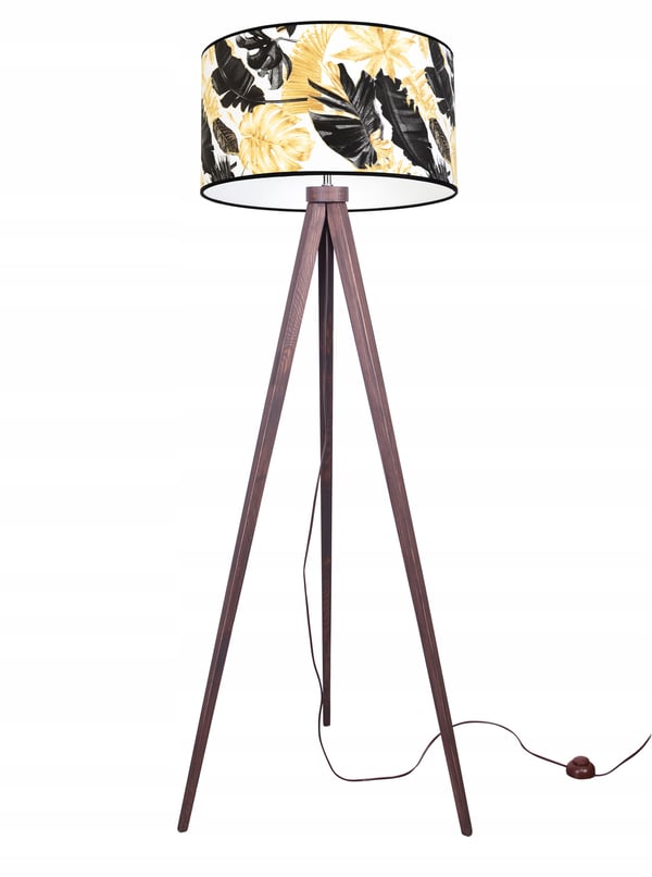 GULVLAMPE MED TRIPODSKÆRM GYLDNE BLOMSTER LED