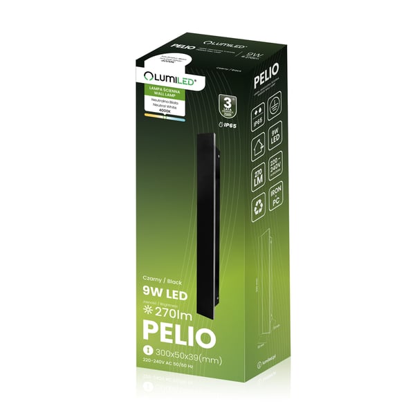PELIO LED-havelampe til overflademontering, væglampe, 9W, 4000K, IP65, LUMILED