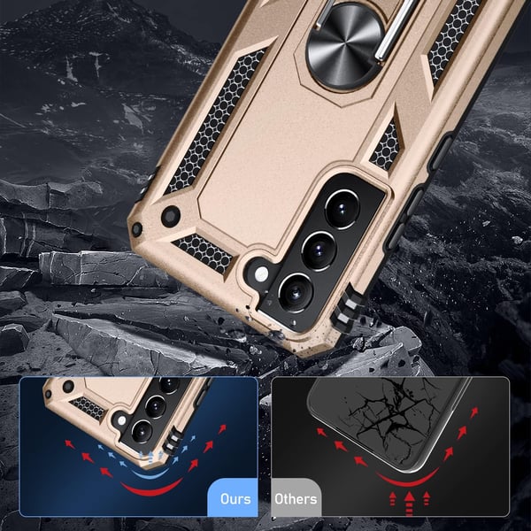 Samsung Galaxy S21+ cover med fingerring, guld silikone