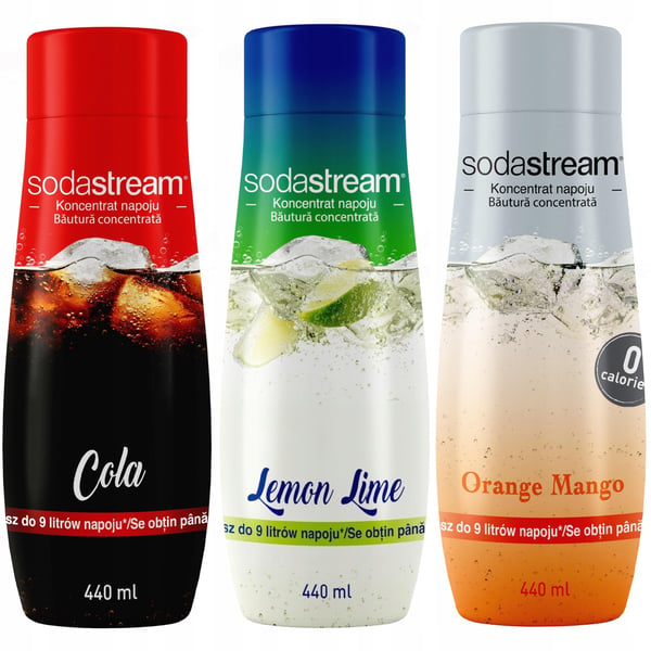 3 SodaStream-tiivisteen setti: Cola+Sitruuna-Lime+Appelsiini-Mango