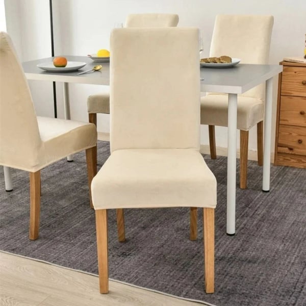 Tuolinpäälliset, 6 kpl, joustavat, yleismalliset, vaalea beige