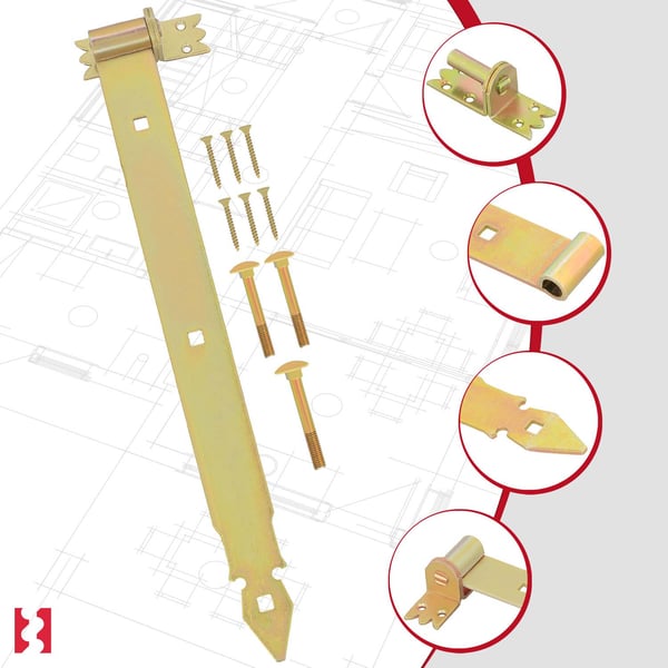 KOTARBAU® 2 stk. gångjern 500 mm guldforsinket stål garageportgångjern for jalousier paviljonger