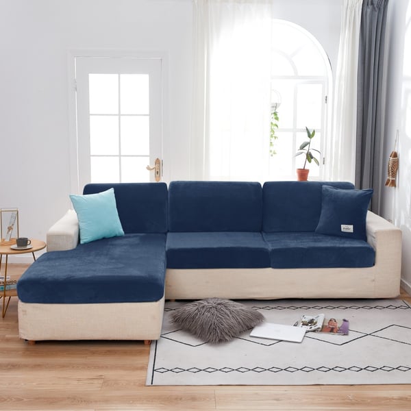 Sengetøj tæppe til seng, sofa og hjørnesofa i fløjl, marineblå
