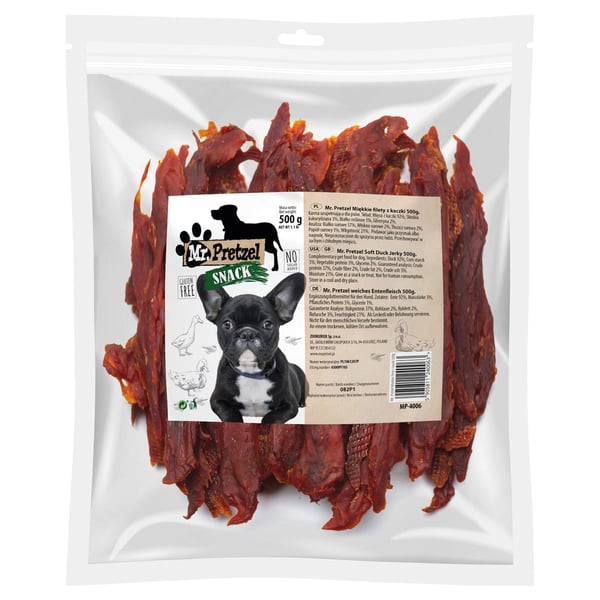 Herkku, välipala koirille Pehmeät ankanfileet (92 %) Mr. Pretzel 500g