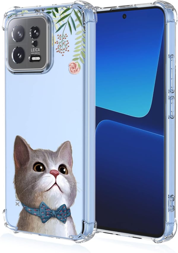 Gennemsigtigt silikone-etui til Xiaomi 13 6,36" Kat i butterfly med søde planter