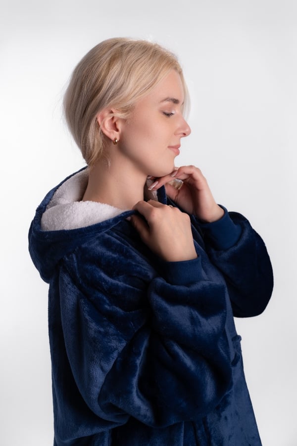 Tæppe sweatshirt tæppe sweatshirt tyk oversize med hætte 2 i 1 marineblå komfortabel gave