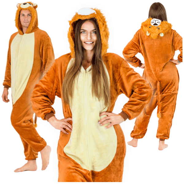 Varm herrepyjamas løve kigurumi voksen heldragt m Løvekostume - L Varm herrepyjamas løve kigurumi voksen heldragt m Løvekostume - L