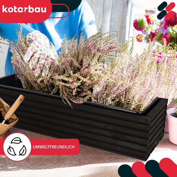 KOTARBAU® Træhavekasse til Terrasse med Indsats Sort 64 x 20 CM