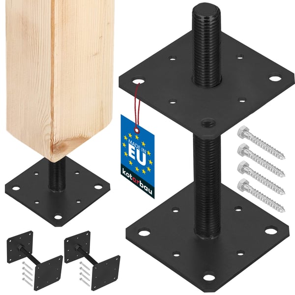 KOTARBAU® justerbar stålskruvankare for stolpar, gevind M24, antracit 160 x 252 mm, 2-pak