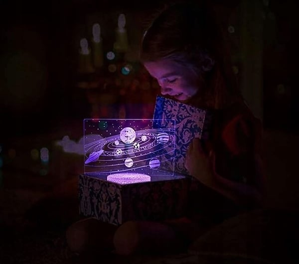 Nattbordslampa för barn Galax Planeter Kosmos 3D 16 LED med fjärrkon­troll
