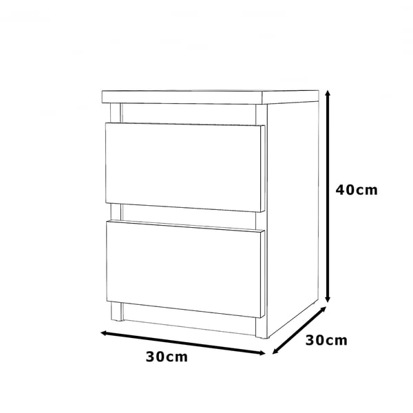 Hvid Grå Natbord 30 CM 2S Sengebord Soveværelsesmøbel Nakastlik