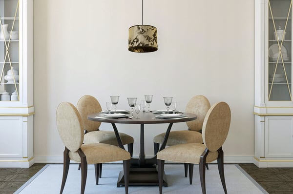 HÆNGELAMPE, LOFTKRONE, LAMPESKÆRM, GULDMØNSTER