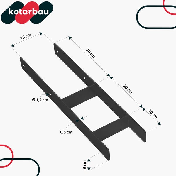 Kotarbau® H-pilarijalusta upotukseen, kannatin, ankkuri, sinkittyä terästä, musta, 150 MM, 6 kpl:n sarja