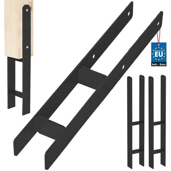 KOTARBAU® H-stolpesokkel til vægmontering, anker, sortglinsende galvaniseret stål, 80 mm, 2-stk