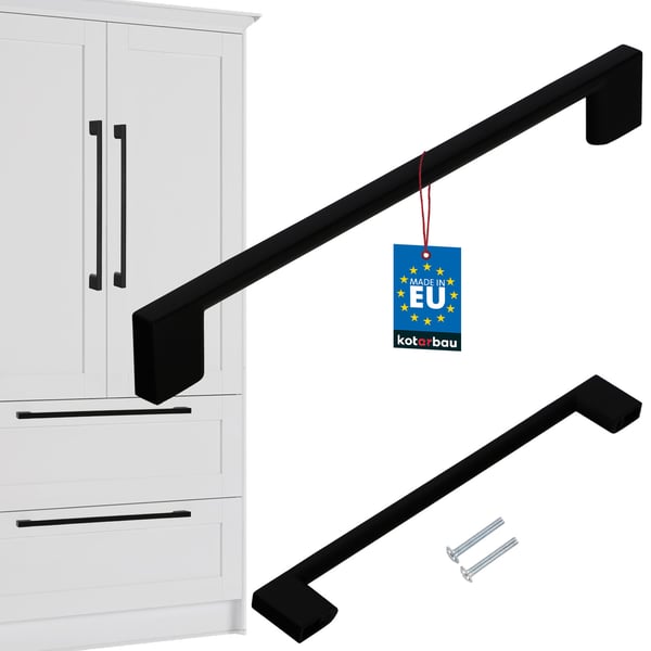 KOTARBAU® køkkengreb klassisk modern aflang lang mat sort 221 mm afstand 192 mm