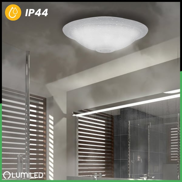 Taklampa LED REGIS 2x E27 IP44 med rörelsesensor och skymningssensor vit rund 30cm LUMILED