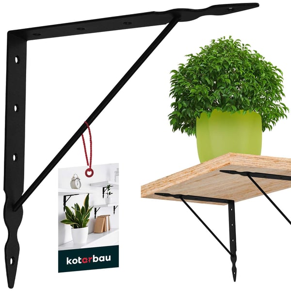 KOTARBAU® Forstærket hyldeknægt i sort stål 250 x 250 mm trekantet hyldebeslag