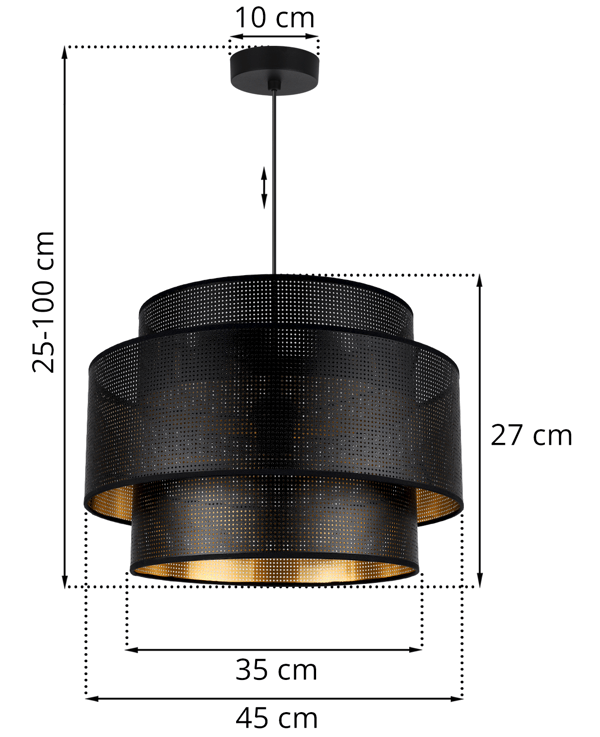 ASTI TRIO HÆNGELAMPE SORT OG GULD 45CM MESH