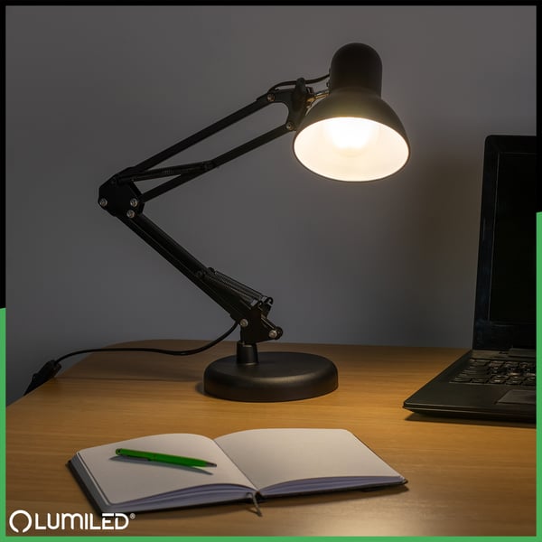 Pöytävalaisin TOBI E27 musta ja kiinnike työpöydälle Lumiled