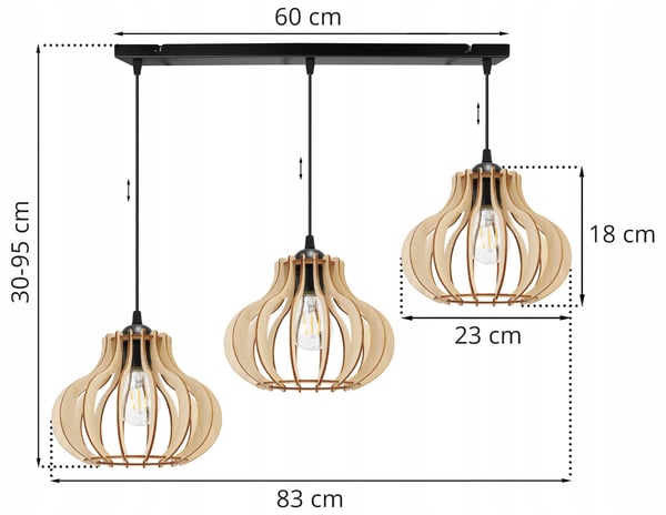 Hængende lampe, loftslysekrone, træ, LED lampeskærm