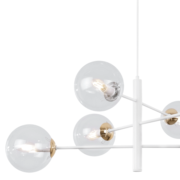 VICENZA HÆNGELAMPE I HVIDGULD MED 6 FLAD KLAR LAMPE E14