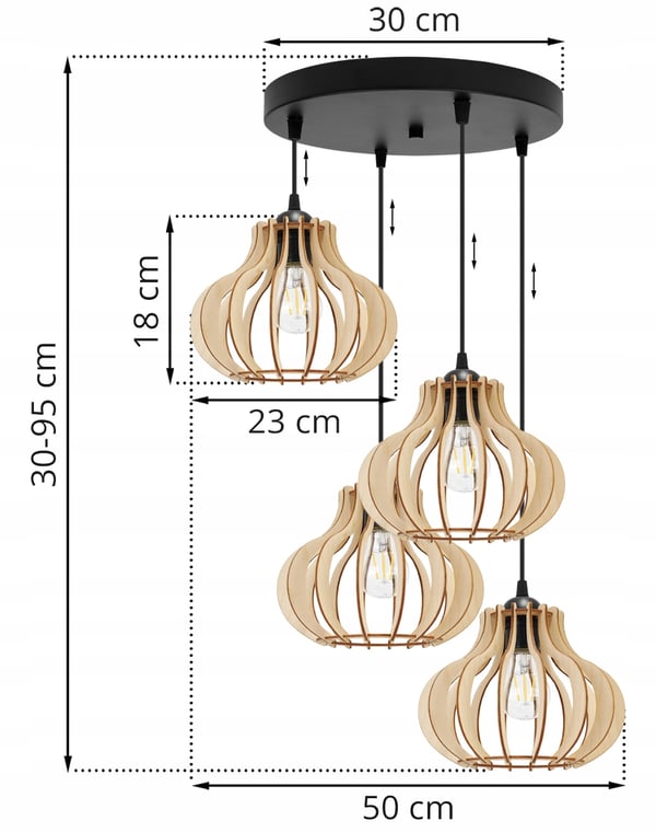 Hængende lampe, loftslysekrone, træ, LED lampeskærm