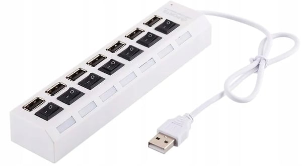 HURTIG USB2.0 HUB SPLITTER 7 PORTE LED'ER ADAPTER HVIDE SWITCHES