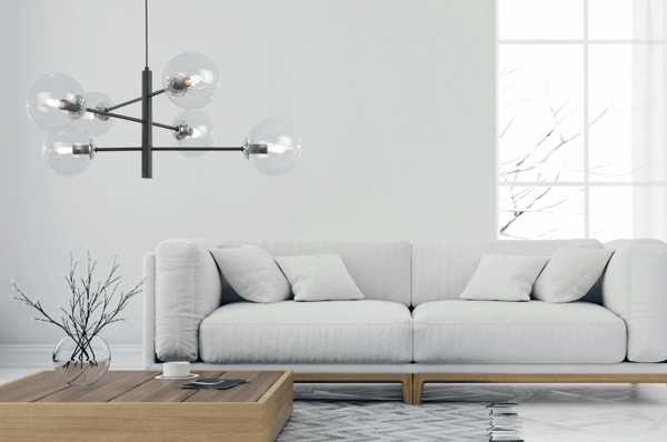 VICENZA HÆNGELAMPE SORT KROM 6 STK. FLAD KLAR LAMPE E14