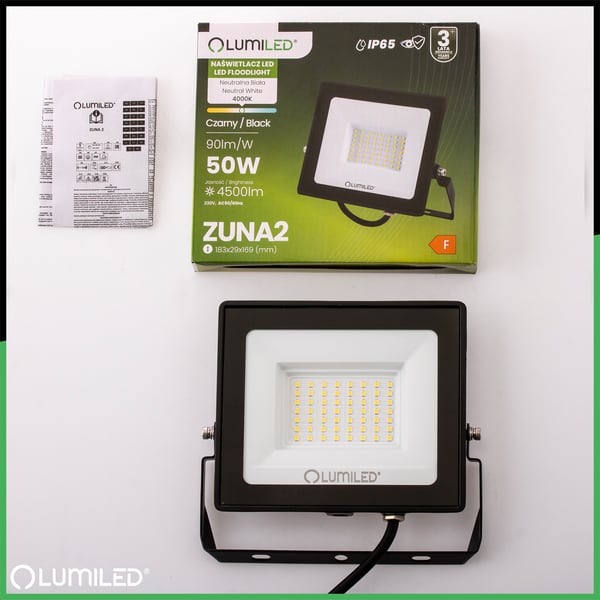 LED-strålkastare ZUNA2 50W 4500lm 4000K IP65 svart LUMILED