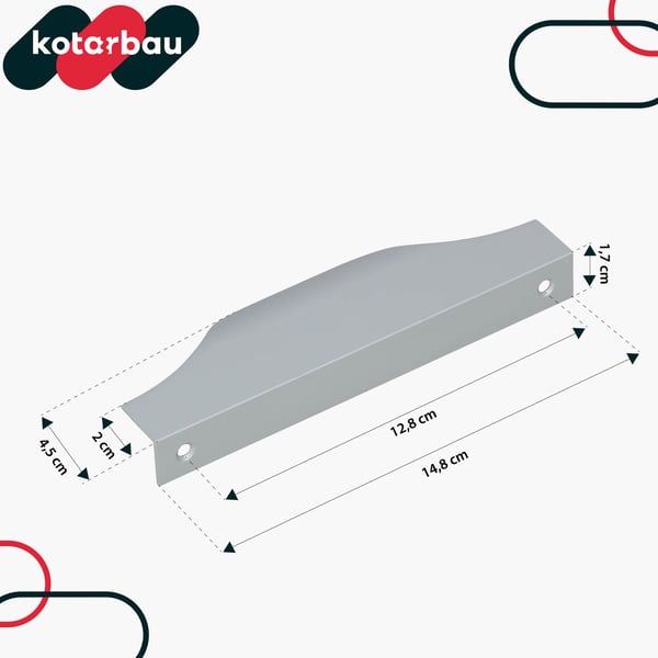 KOTARBAU Moderna møbelgreb i aluminium med sølvkant, 128/148 mm, sæt med 6