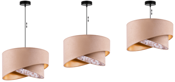 Hængende loftlampe med lysekrone i gylden lampeskærm
