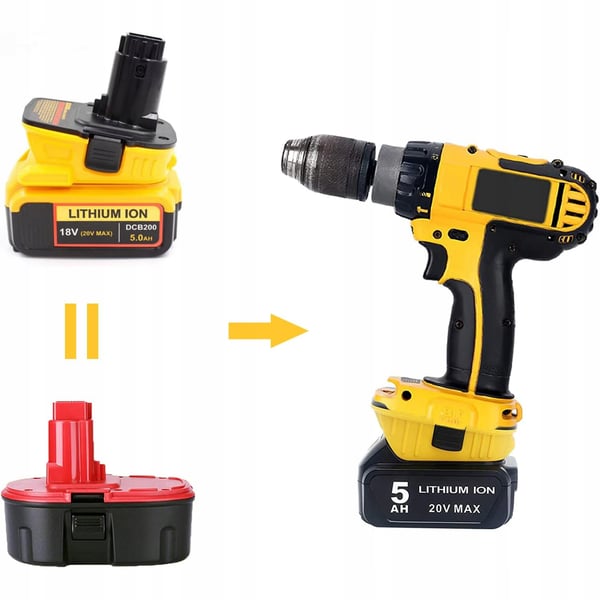 Rosfix Dewalt DC9096 Adapter til Dewalt Batteri (DCA1820) Gul - Sort