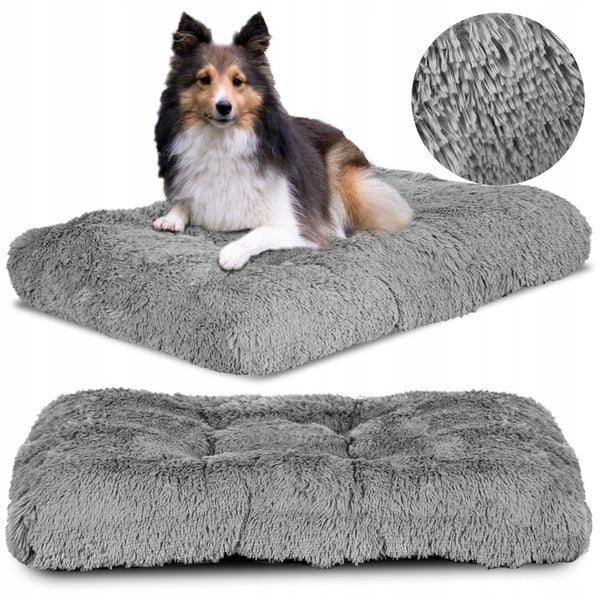 Hundeseng pude tyk blød shaggy 100x70 cm lysegrå