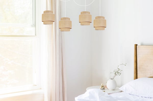 Hængende lampe, loftslysekrone, lampeskærm, boho juta