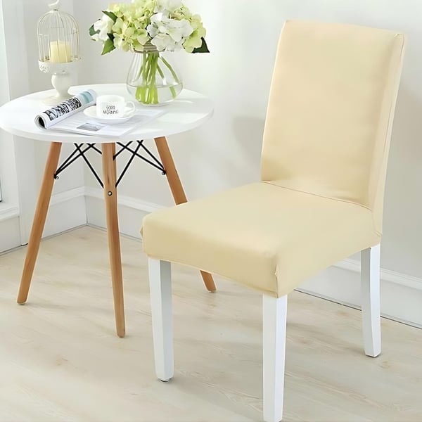 Tuolinpäälliset, 6 kpl, joustavat, yleismalliset, vaalea beige