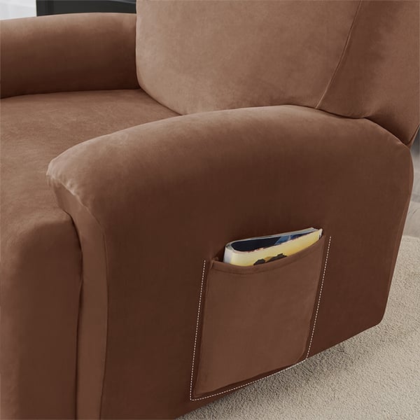 Päällinen nojatuoliin taittuvalla jalkatuella (4 osaa), samettia, ruskea