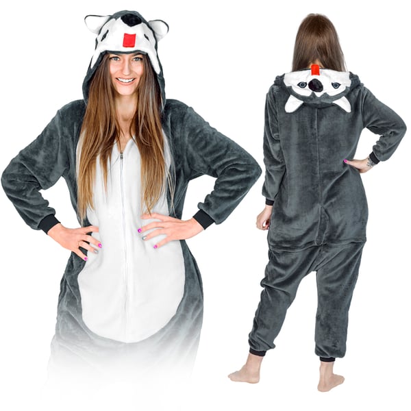 Varm herrepyjamas kigurumi husky onesie jumpsuit voksenkostume m Husky Onesie-kostume - M