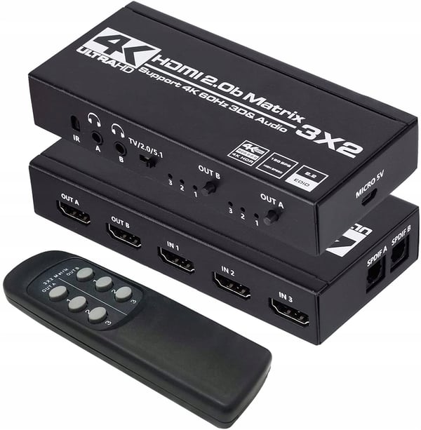 MATRIX HDMI 2.0 3x2 Switch Splitter SPDIF Extrakt