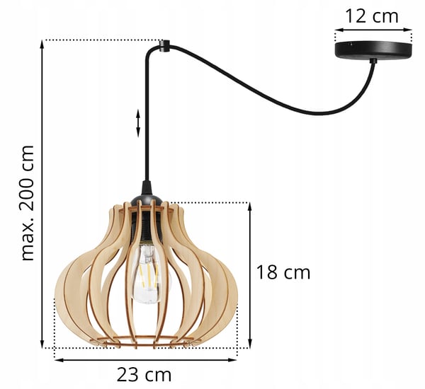 Hængende lampe, loftslysekrone, træ, LED lampeskærm