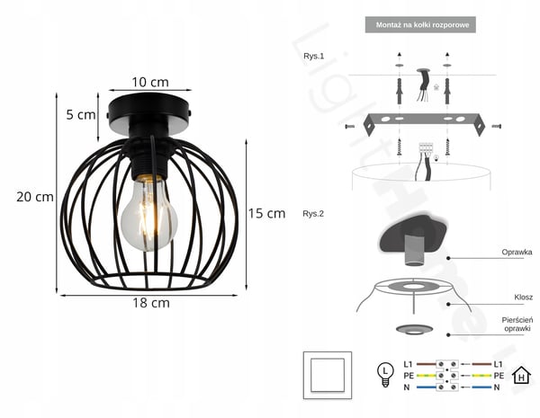 LOFT TAKSLAMPA WIRAK EDISON RETRO LED