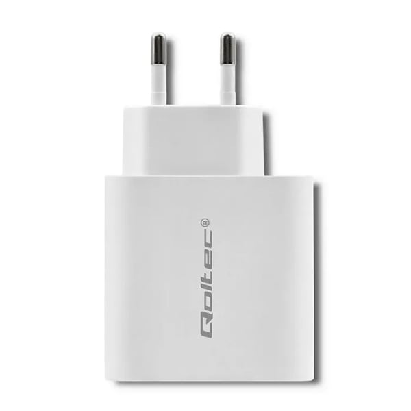 Qoltec 45W väggladdare | 5-20V | 2.4-3A | USB Typ C PD | USB | Vit