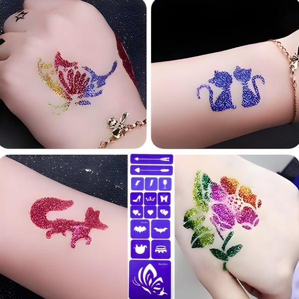 Glittertatueringar för barn stort set glitterpresentmallar tvättbara