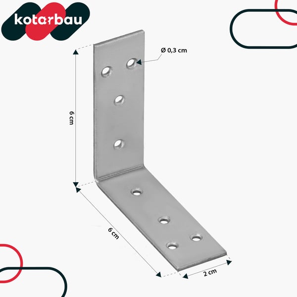 Kotarbau® Kirvesmiehen kulmaliitin ruostumatonta terästä sinkittyä 60 x 60 x 20 mm 100 kpl:n sarja